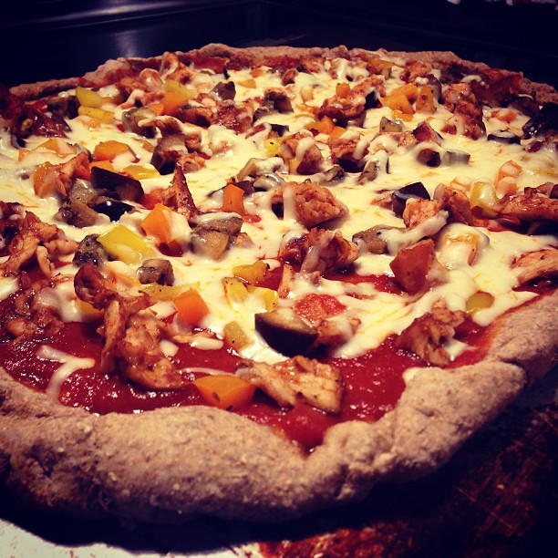Smoked eggplant and BBQ chicken pizza.  So. Good.